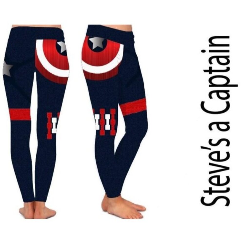 Captain America Cosplay Print Easy Halloween Costume Soft Leggings